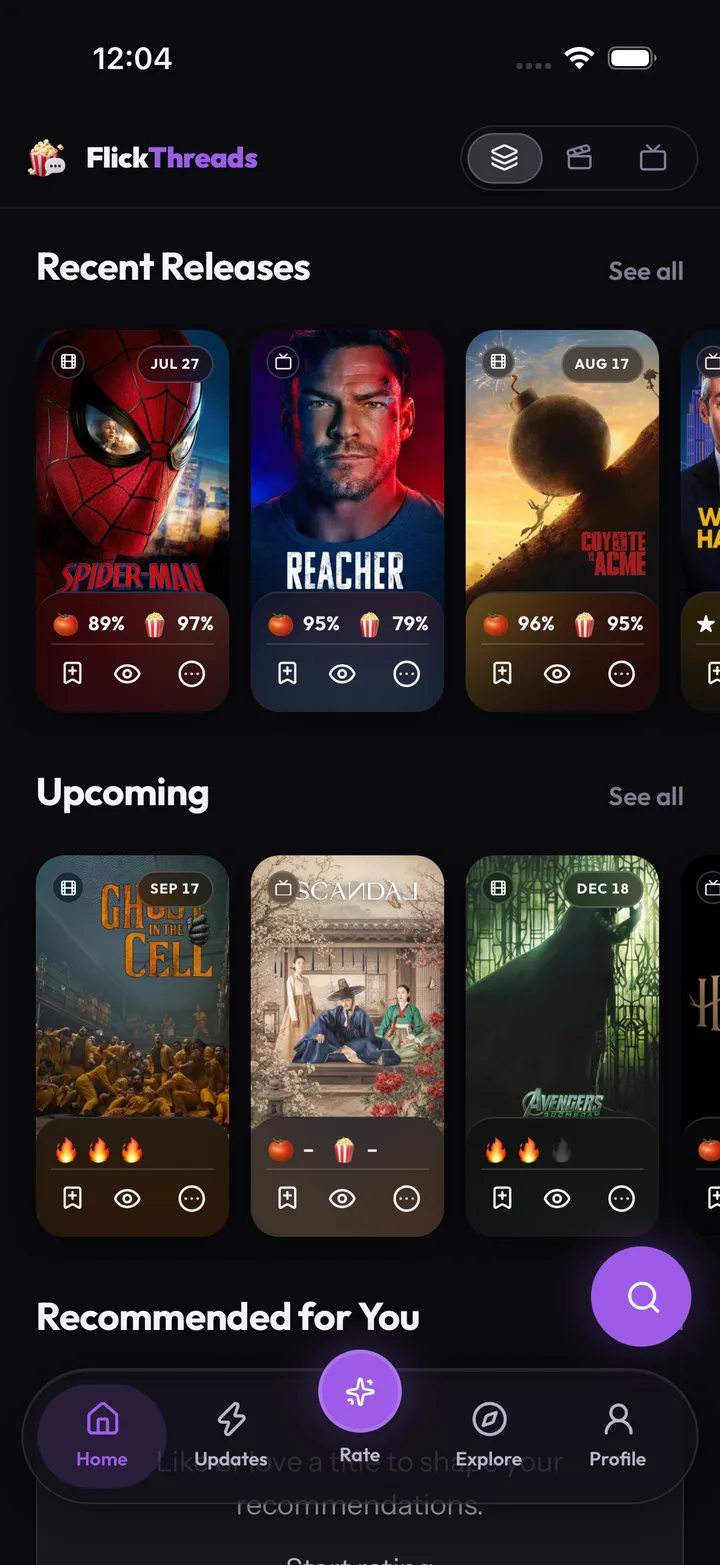 FlickThreads Home: recent releases and upcoming movies and TV shows